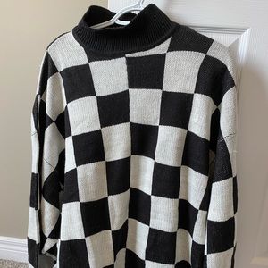 checkerboard oversized mock sweater
